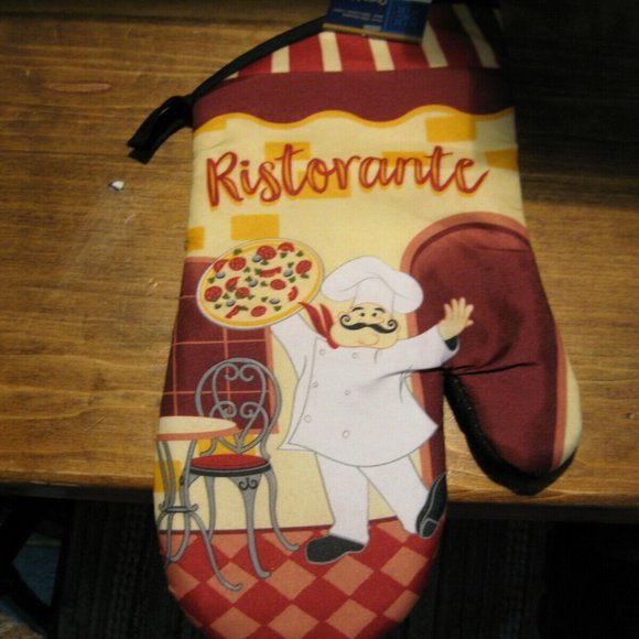 Home Collection Chef Themed Cotton Oven Mitts 7x13 - Picture 1 of 2